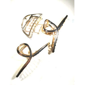 Lot Of 3 Alligator Clips Hair Barrettes Gold Tone Metal Everyday